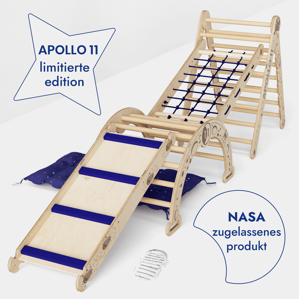 Apollo 5-in-1 Kletterset: Pikler-Dreieck, Kletterbogen, Rutschbrett, Kissen und Netz für kleine Astronauten-2