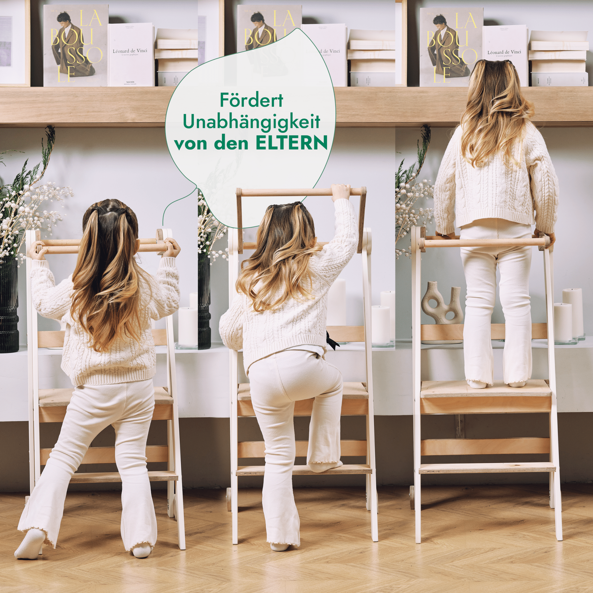 Holz Lernleiter Montessori: Hocker für Kinder - Beige-2