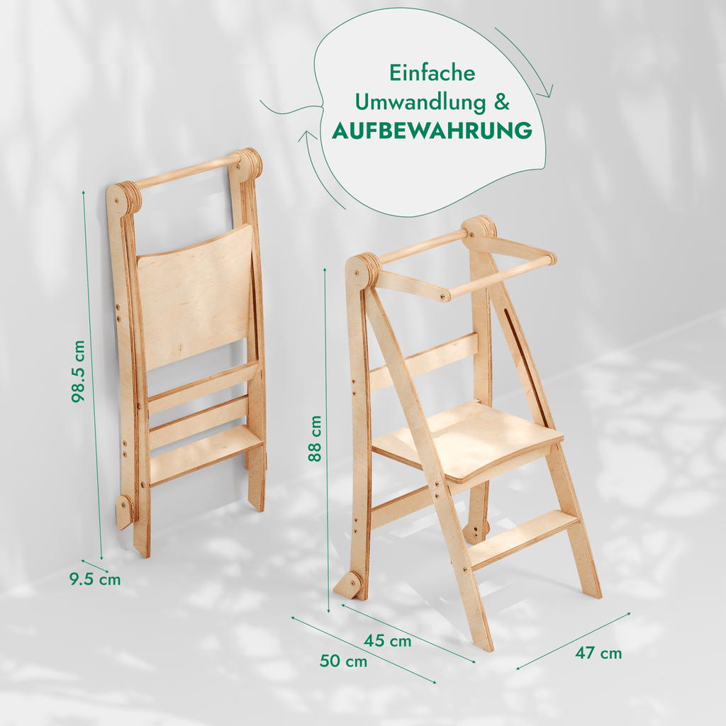 Holz Lernleiter Montessori: Hocker für Kinder - Beige-1